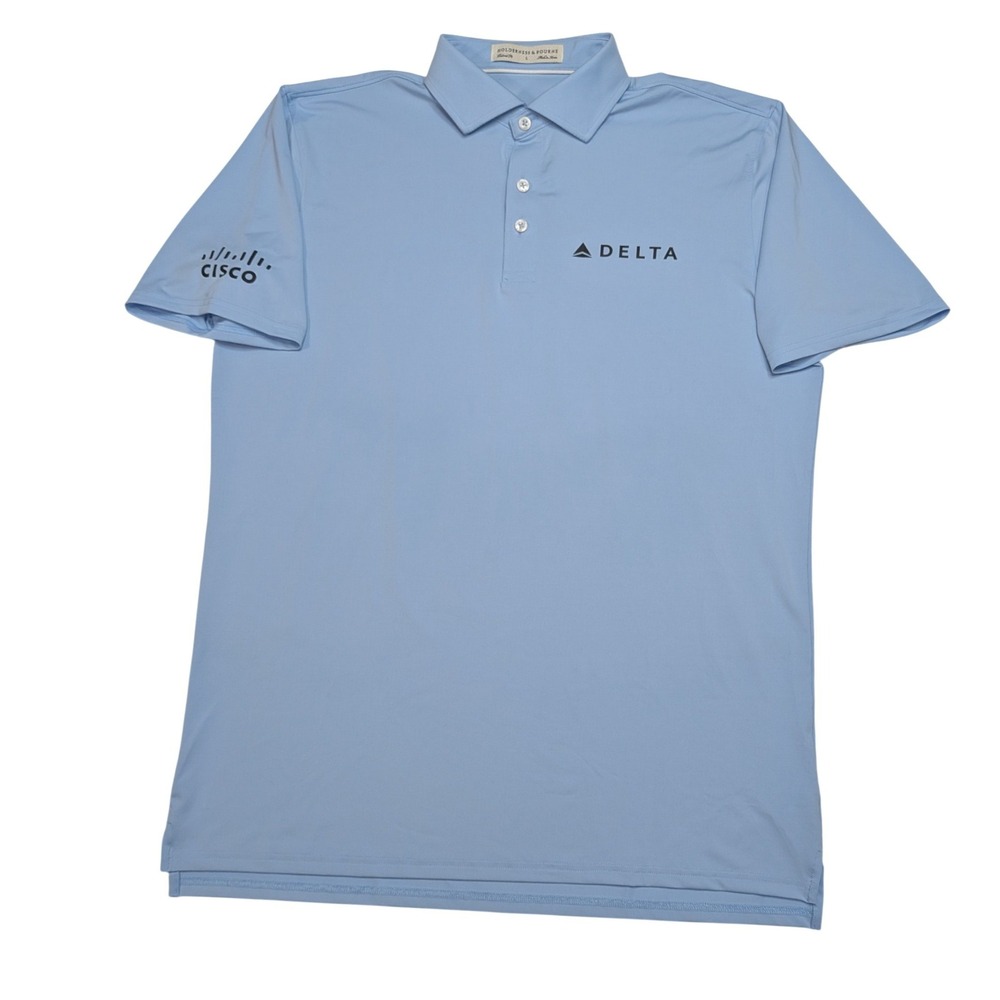 Holderness Bourne Patrick Cantlay Polo Mens L Blue Delta Cisco Player Issue